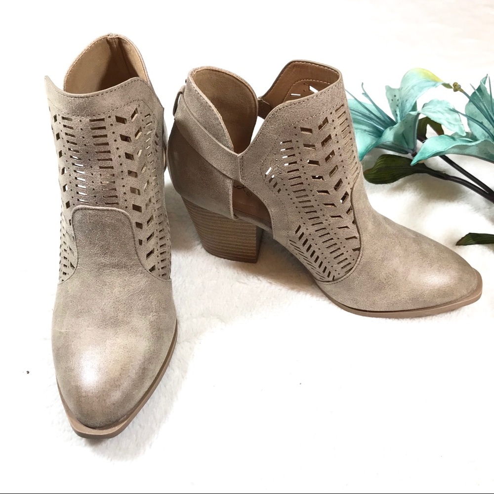 Taupe Laser Cutout Booties - Picture 3 of 6